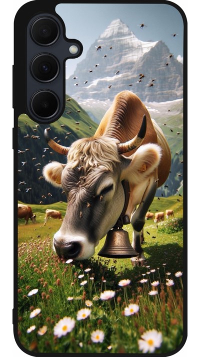 Coque Samsung Galaxy A56 - Silicone rigide noir Vache montagne Valais