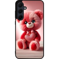 Coque Samsung Galaxy A56 - Silicone rigide noir Valentine 2024 Ourson rose