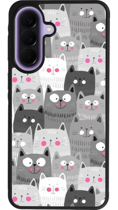 Coque Samsung Galaxy A57 5G - Silicone rigide noir Chats gris troupeau