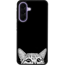 Coque Samsung Galaxy A57 5G - Silicone rigide noir Cat Looking Up Black