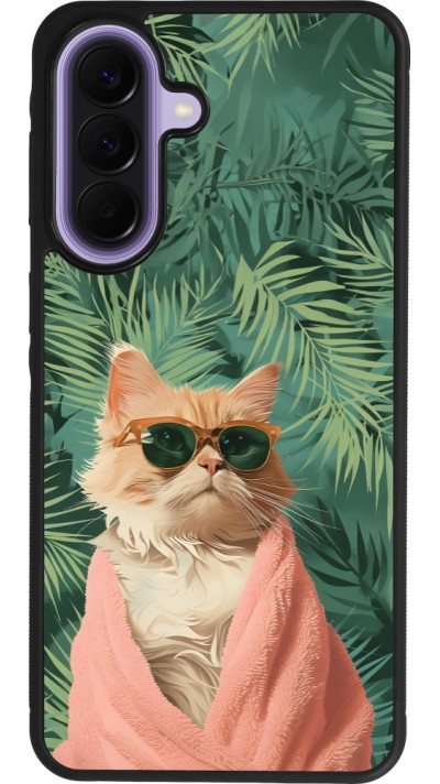 Coque Samsung Galaxy A57 5G - Silicone rigide noir Cat Summer Palms