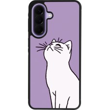 Coque Samsung Galaxy A57 5G - Silicone rigide noir Chat sur fond violet