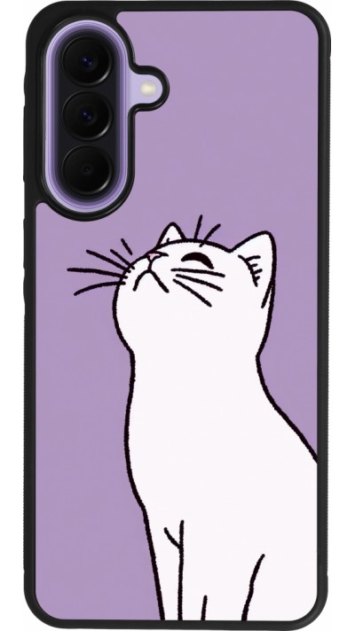 Coque Samsung Galaxy A57 5G - Silicone rigide noir Chat sur fond violet