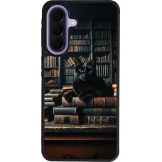 Coque Samsung Galaxy A57 5G - Silicone rigide noir Chat livres sombres