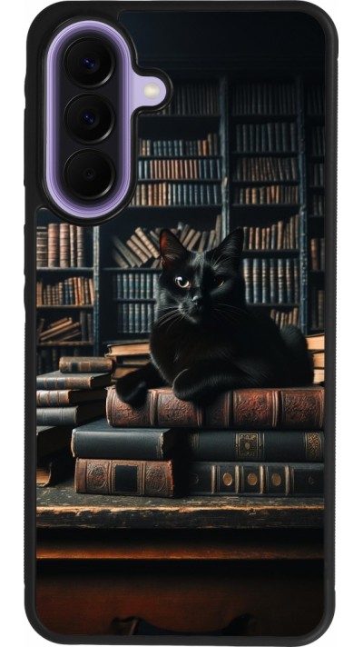 Coque Samsung Galaxy A57 5G - Silicone rigide noir Chat livres sombres
