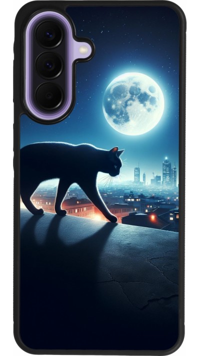 Coque Samsung Galaxy A57 5G - Silicone rigide noir Chat noir sous la pleine lune