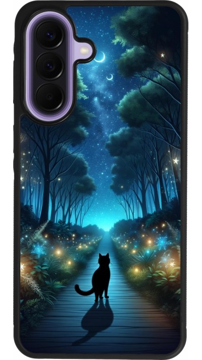 Coque Samsung Galaxy A57 5G - Silicone rigide noir Chat noir promenade