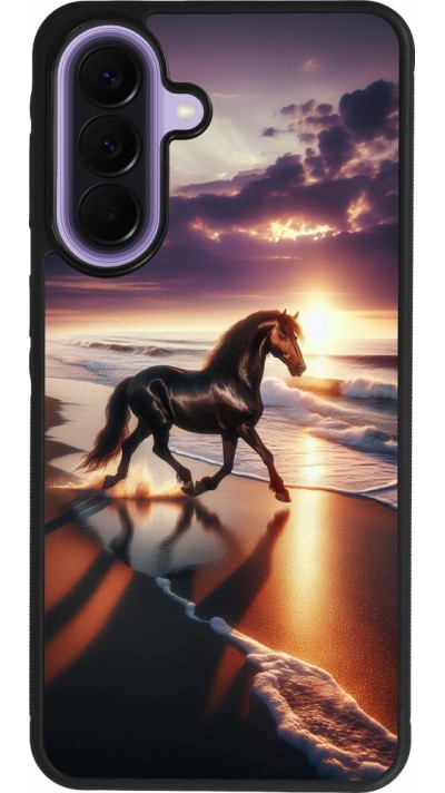 Coque Samsung Galaxy A57 5G - Silicone rigide noir Cheval majestueux plage