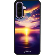 Coque Samsung Galaxy A57 5G - Silicone rigide noir Coucher soleil jaune violet