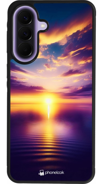 Coque Samsung Galaxy A57 5G - Silicone rigide noir Coucher soleil jaune violet