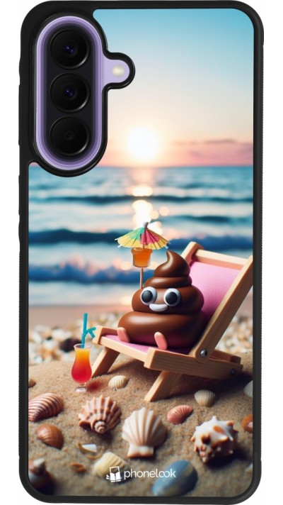 Coque Samsung Galaxy A57 5G - Silicone rigide noir Emoji caca sur chaise longue