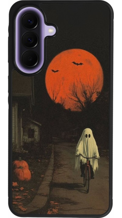 Coque Samsung Galaxy A57 5G - Silicone rigide noir Halloween 2025 Ghost on a bicycle