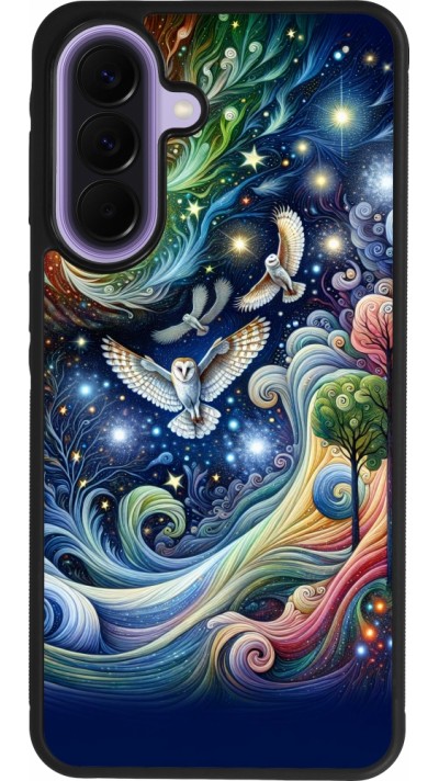 Coque Samsung Galaxy A57 5G - Silicone rigide noir hibou volant floral