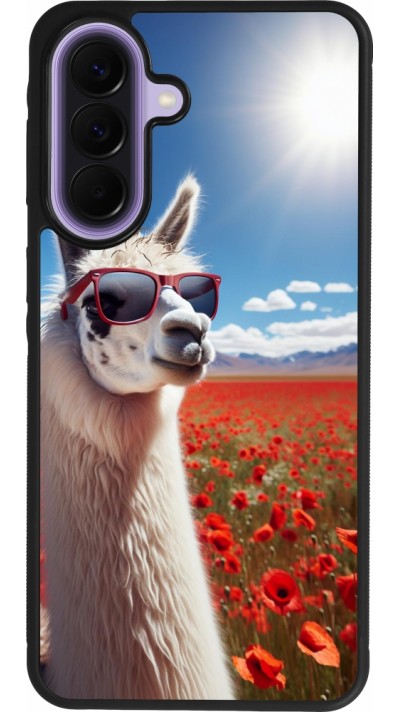 Coque Samsung Galaxy A57 5G - Silicone rigide noir Lama Chic en Coquelicot