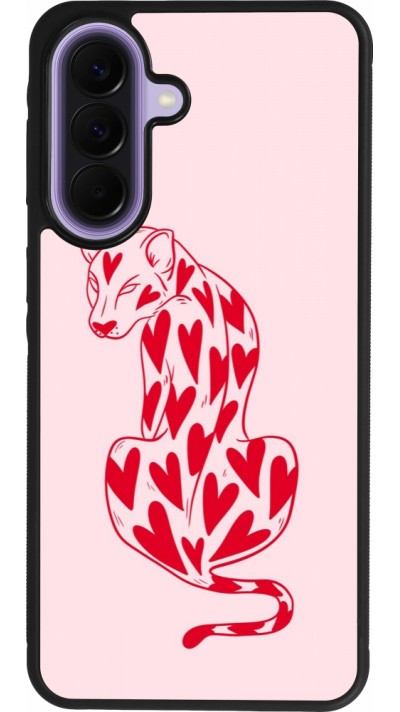 Coque Samsung Galaxy A57 5G - Silicone rigide noir Leopard with hearts 2026