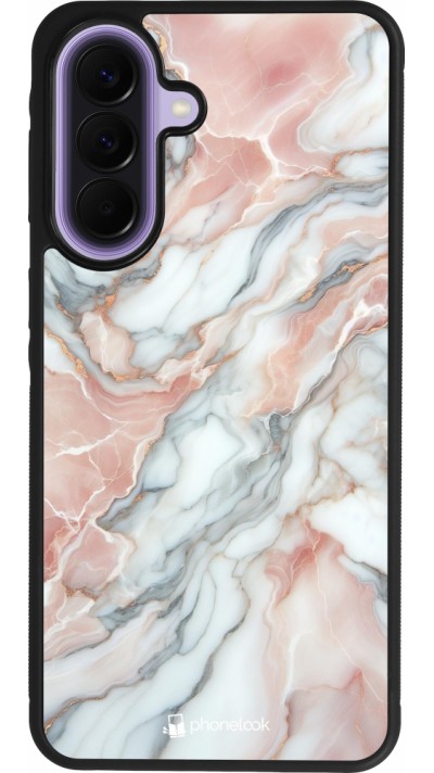 Coque Samsung Galaxy A57 5G - Silicone rigide noir Marbre Rose Lumineux