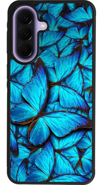 Coque Samsung Galaxy A57 5G - Silicone rigide noir Papillon bleu