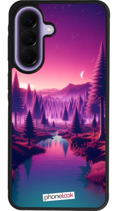 Coque Samsung Galaxy A57 5G - Silicone rigide noir Paysage Violet-Rose