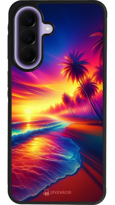 Coque Samsung Galaxy A57 5G - Silicone rigide noir Plage coucher soleil flashy
