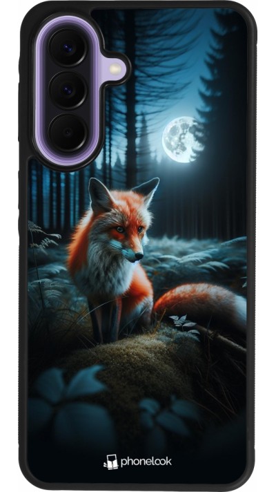 Coque Samsung Galaxy A57 5G - Silicone rigide noir Renard lune forêt