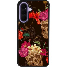 Coque Samsung Galaxy A57 5G - Silicone rigide noir Skulls and flowers