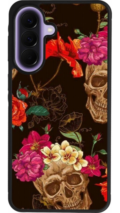 Coque Samsung Galaxy A57 5G - Silicone rigide noir Skulls and flowers