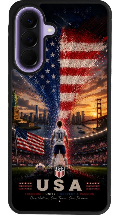 Coque Samsung Galaxy A57 5G - Silicone rigide noir Football États-Unis splash 2026