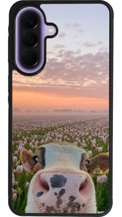 Coque Samsung Galaxy A57 5G - Silicone rigide noir Cow with tulips Spring 2026
