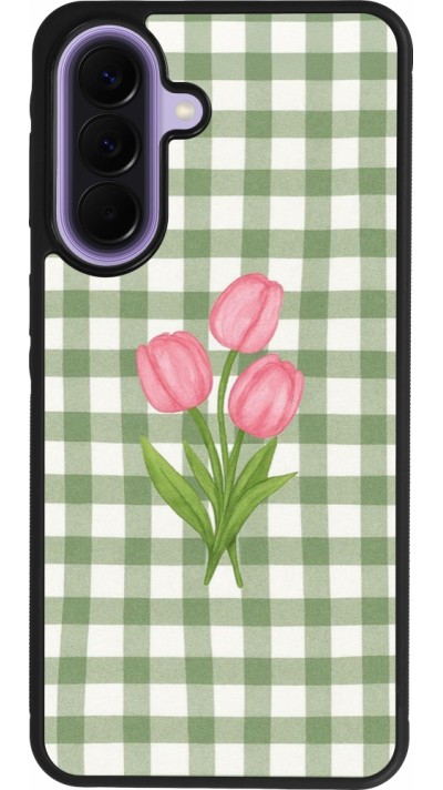 Coque Samsung Galaxy A57 5G - Silicone rigide noir Green vichy tulips Spring 2026