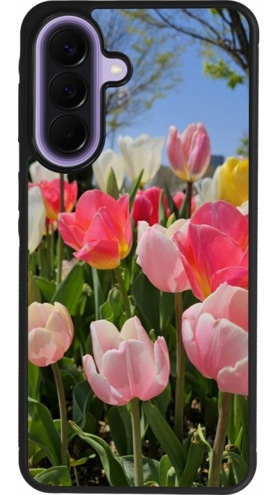 Coque Samsung Galaxy A57 5G - Silicone rigide noir Tulips Spring 2026