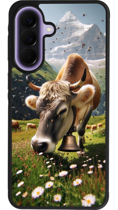 Coque Samsung Galaxy A57 5G - Silicone rigide noir Vache montagne Valais