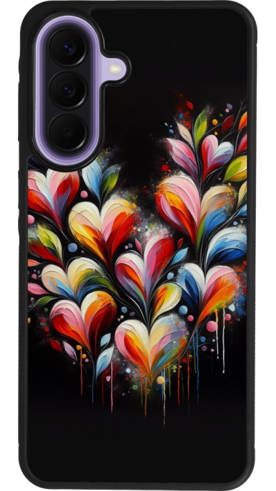 Coque Samsung Galaxy A57 5G - Silicone rigide noir Valentine 2024 Coeur Noir Abstrait