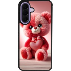 Coque Samsung Galaxy A57 5G - Silicone rigide noir Valentine 2024 Ourson rose