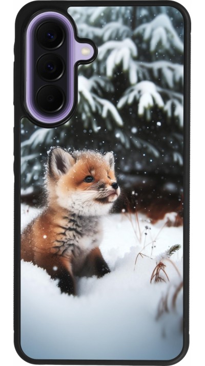 Coque Samsung Galaxy A57 5G - Silicone rigide noir Noël 2023 Renardeau sapin