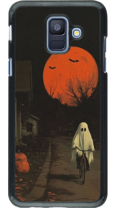 Samsung Galaxy A6 Case Hülle - Halloween 2025 Ghost on a bicycle
