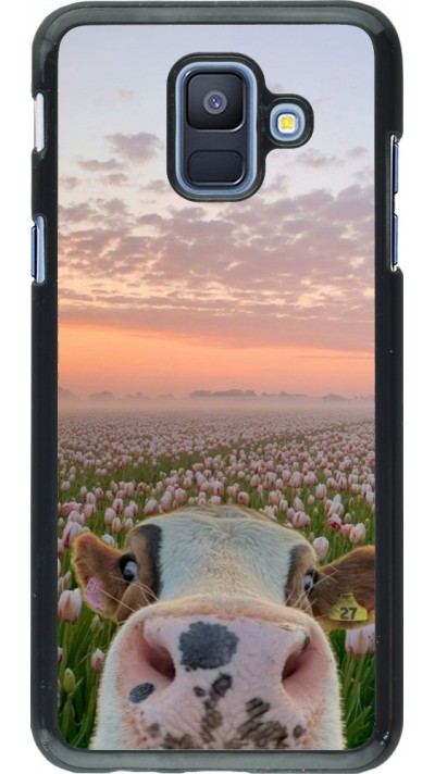Samsung Galaxy A6 Case Hülle - Cow with tulips Spring 2026