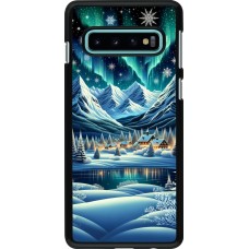 Samsung Galaxy S10 Case Hülle - Verschneites Bergdorf am See in der Nacht