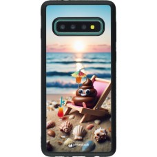 Coque Samsung Galaxy S10 - Silicone rigide noir Emoji caca sur chaise longue