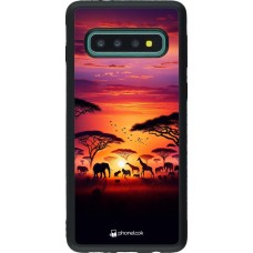 Samsung Galaxy S10 Case Hülle - Silikon schwarz Safari Sonnenuntergang Wildtiere