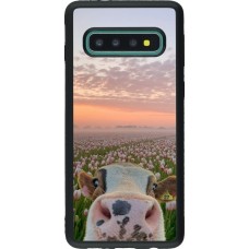 Coque Samsung Galaxy S10 - Silicone rigide noir Cow with tulips Spring 2026