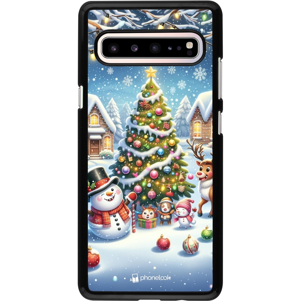 Coque Samsung Galaxy S10 5G - Noël 2023 bonhomme de neige et sapin