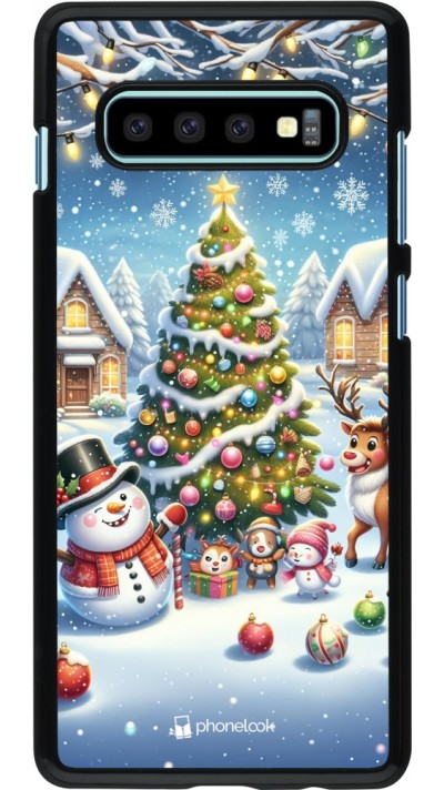 Coque Samsung Galaxy S10+ - Noël 2023 bonhomme de neige et sapin