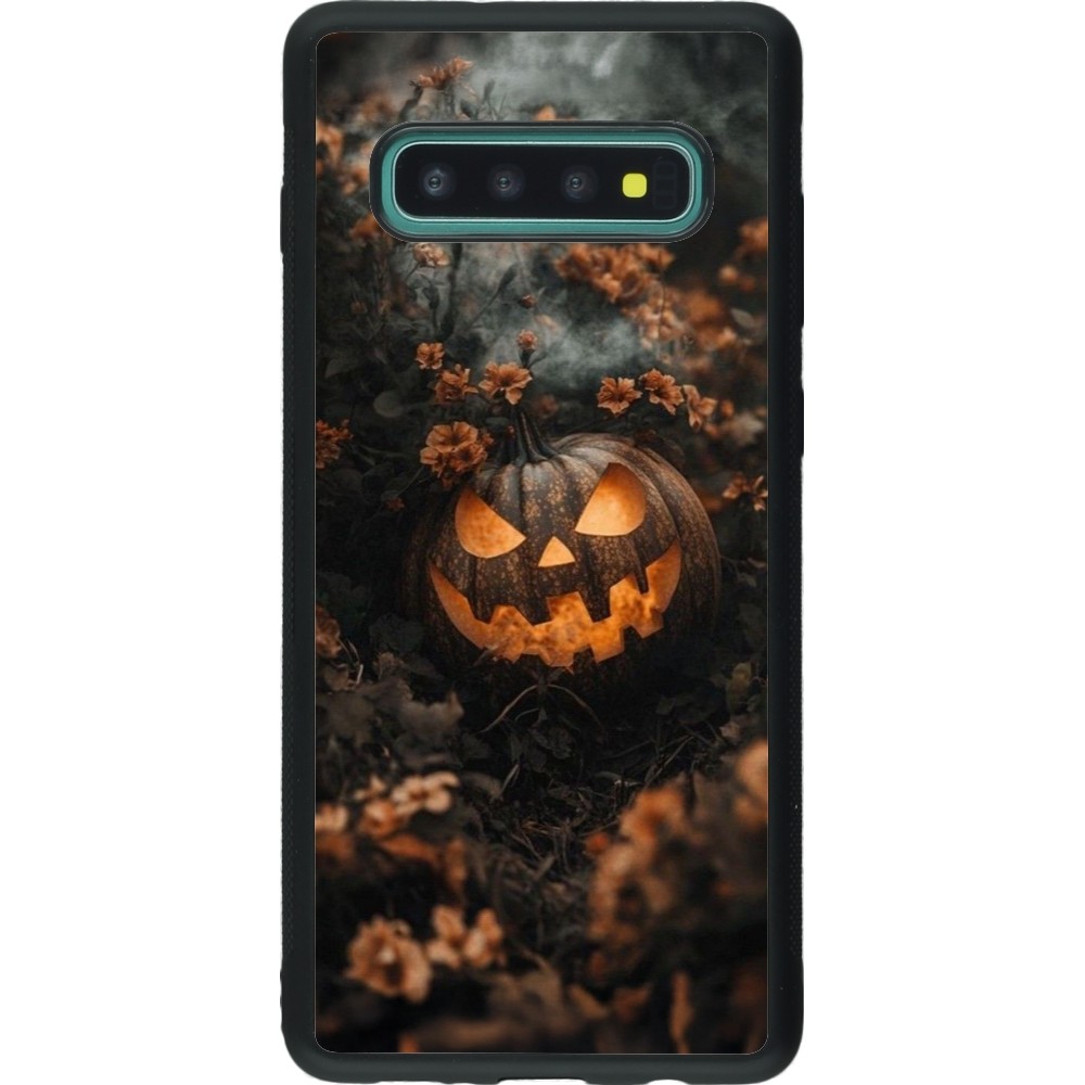 Coque Samsung Galaxy S10+ - Silicone rigide noir Halloween 2025 Pumpkin with flowers