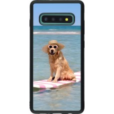 Coque Samsung Galaxy S10+ - Silicone rigide noir Summer Dog on Paddle