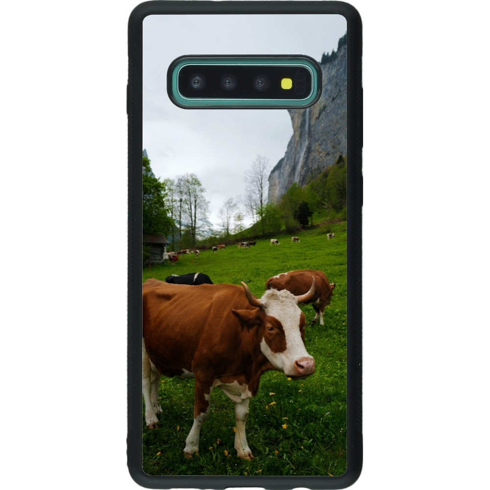 Coque Samsung Galaxy S10+ - Silicone rigide noir Fête Nationale Suisse Vaches