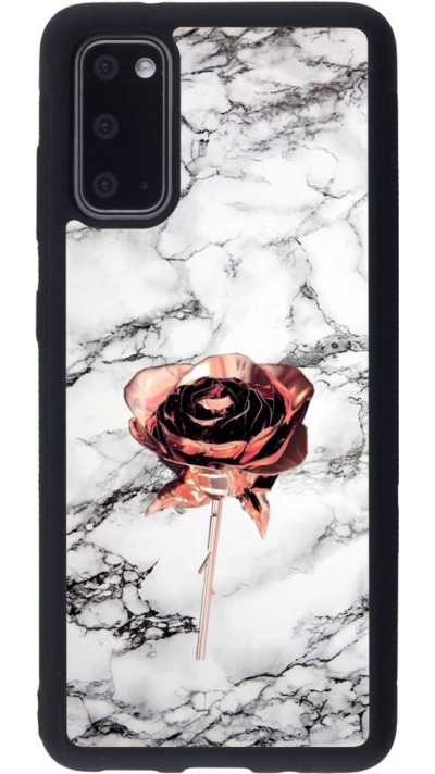 Coque Samsung Galaxy S20 - Silicone rigide noir Marble Rose Gold
