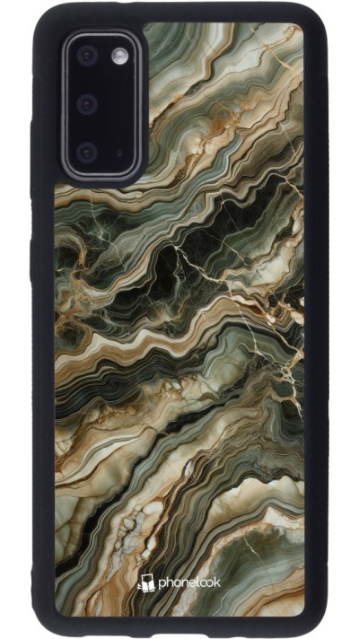 Coque Samsung Galaxy S20 - Silicone rigide noir Marbre Olive