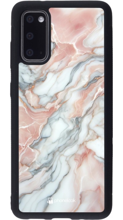 Coque Samsung Galaxy S20 - Silicone rigide noir Marbre Rose Lumineux