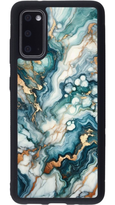Coque Samsung Galaxy S20 - Silicone rigide noir Marbre Vert Bleu Doré