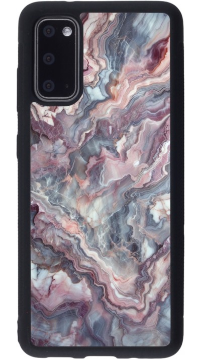 Coque Samsung Galaxy S20 - Silicone rigide noir Marbre violette argentée
